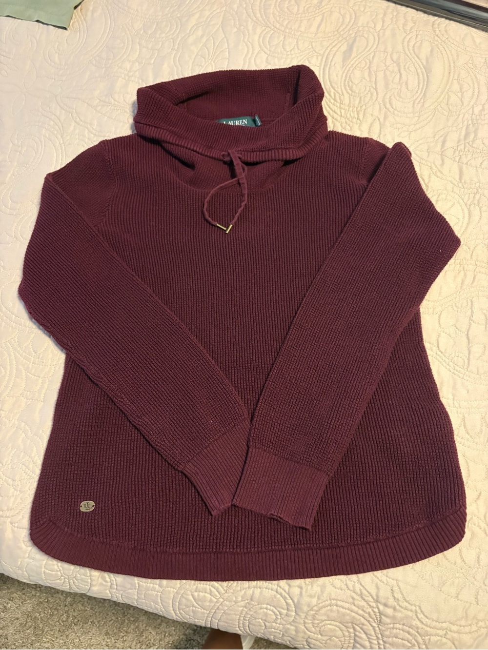 Ralph Lauren Burgundy Cowlneck Drawstring Sweater